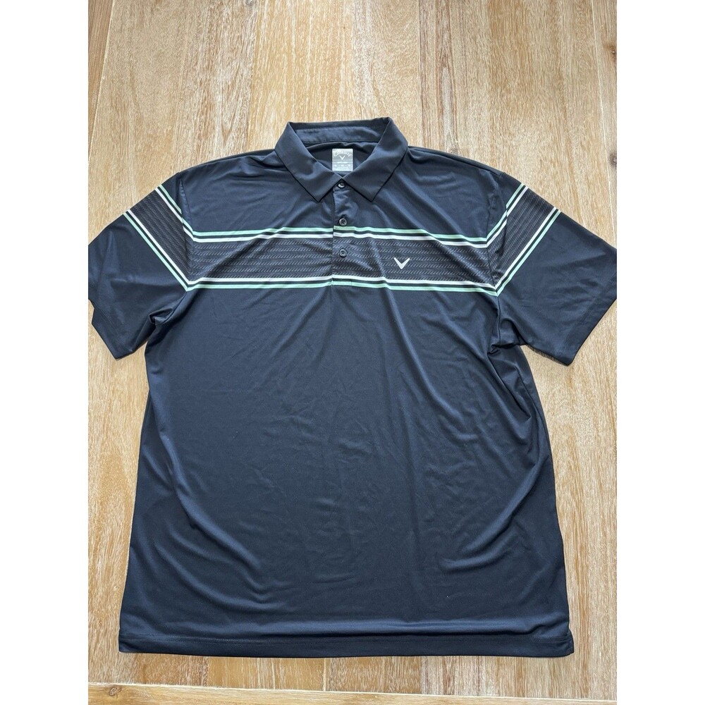 Callaway Golf Polo Shirt Mens XL Black Green Striped Short Sleeve Opti-Dri Mens